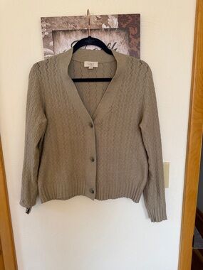LOFT Women's Taupe Button-Front Knit Cardigan
